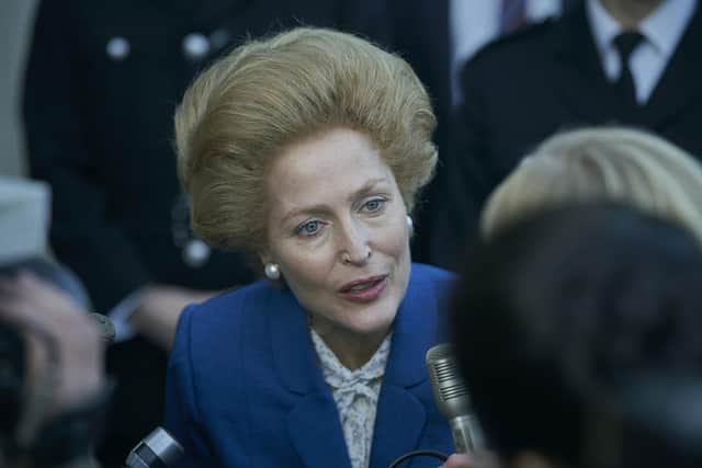 This image released by Netflix shows Gillian Anderson in a scene from "The Crown." Season four premieres on Sunday, Nov. 15. (Des Willie/Netflix via AP)