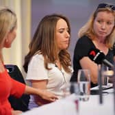 (left to right) Julian Assange's lawyer Jennifer Robinson, Stella Assange, the wife of Julian Assange, and Director of the Foreign Press Association Deborah Bonetti talking to the media at the Royal Over-Seas League in London, after Priti Patel signed an order to extradite Wikileaks founder Julian Assange to the US to face espionage charges. Picture date: Friday June 17, 2022.