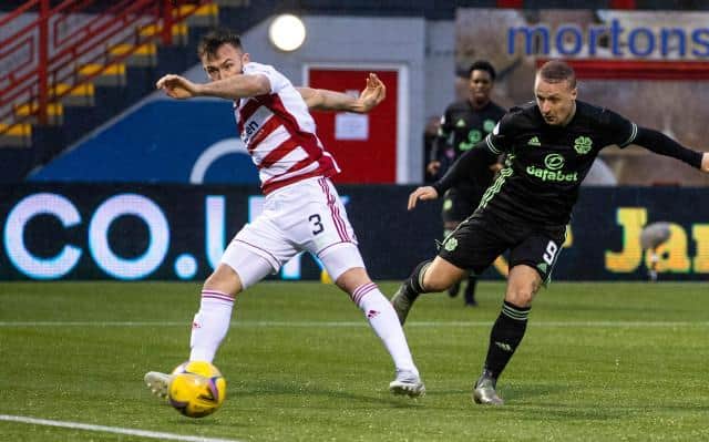 Celtic's Leigh Griffiths with a good chance early on during the Scottish Premiership match between Hamilton and Celtic at the FOYS Stadium on December 26, 2020, in Hamilton, Scotland. (Photo by Craig Williamson / SNS Group)