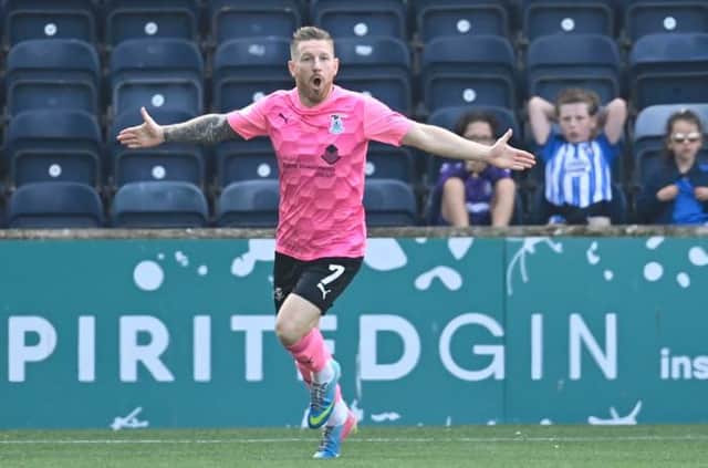 Michael Gardyne celebrates his goal to make it 1-0 Inverness during a cinch Championship match between Kilmarnock and Inverness Caledonian Thistle at The BBSP at Rugby Park, on August 28, 2021, in Kilmarnock, Scotland (Photo by Rob Casey / SNS Group)
