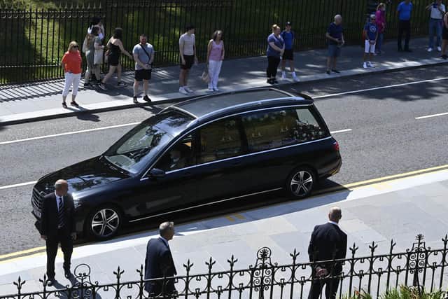 The hearse arrives for the funeral of Rangers legend Andy Goram at Welllington Church. Picture: Rob Casey/SNS Group