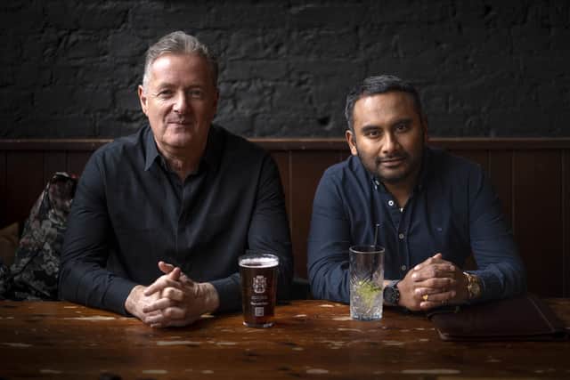 All smiles before Amol Rajan interrogates Piers Morgan