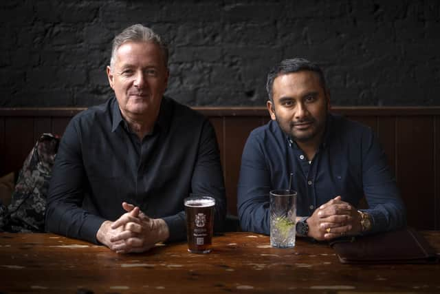 All smiles before Amol Rajan interrogates Piers Morgan