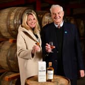 Fiona and George Stewart raise a glass to the first bottled release of Falkirk Distillery's whisky going on public sale this week. Pic: Michael Gillen