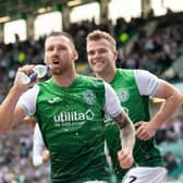 Martin Boyle celebrates scoring for Hibs  against St Johnstone at Easter Road, on September 25, 2021. (Photo by Ross Parker / SNS Group)