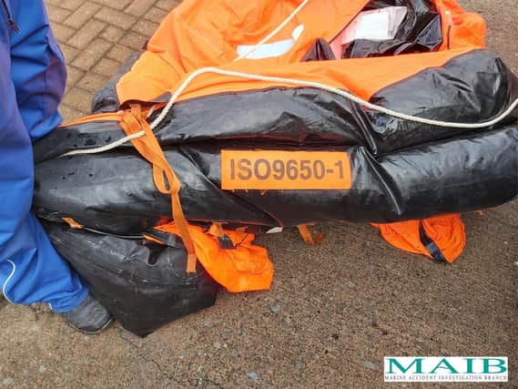The raft was found off the coast of Kirkcudbrightshire in southwest Scotland by HM Coastguard (Photo: Marine Accident Investigation Branch).