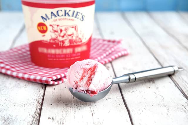 Mackie’s says its strawberry swirl ice cream uses fruit from fellow Aberdeenshire farming business Castleton Farm near Laurencekirk. Picture: contributed.
