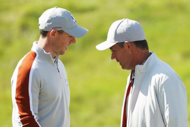 Rory McIlroy, who lost his two matches on the opening day, and Padraig Harrington. Picture: Patrick Smith/Getty Images.