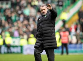 Celtic manager Ange Postecoglou celebrates at full time after the win over Hibs.