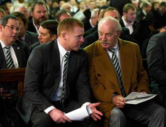 Celtic manager Neil Lennon (left) regularly speaks to Celtic's largest shareholder  Dermot Desmond