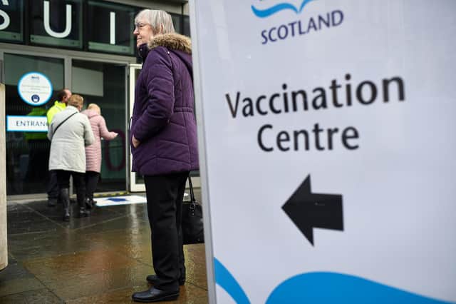 Members of the over 70s arrive at the EICC to receive their first dose of coronavirus vaccination on February 1, 2021.