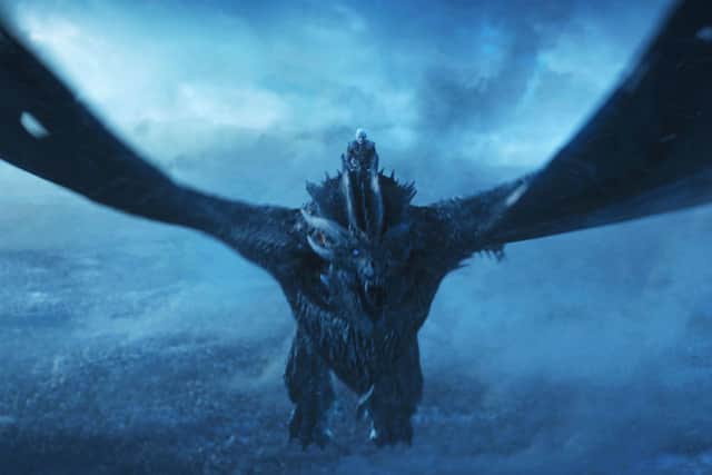 The Night King riding Daenerys' undead dragon Viserion in Game of Thrones (HBO)