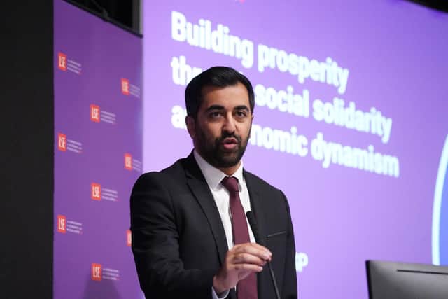 First Minister Humza Yousaf delivers a speech on the current UK economic model at the London School of Economics in central London. Picture: Stefan Rousseau/PA Wire