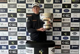 Kieran Cantley shows off the trophy after his two-shot success in the Porthlethen Classic, the fourth event of the season on Tartan Pro Tour. Picture: Tartan Pro Tour