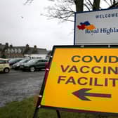 A Covid vaccine facility sign at the Royal Highland Show ground in Edinburgh picture: PA