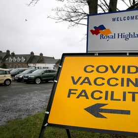 A Covid vaccine facility sign at the Royal Highland Show ground in Edinburgh picture: PA