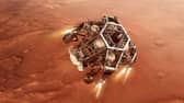 NASA's Perseverance rover firing up its descent stage engines as it nears the Martian surface. Picture: PA
