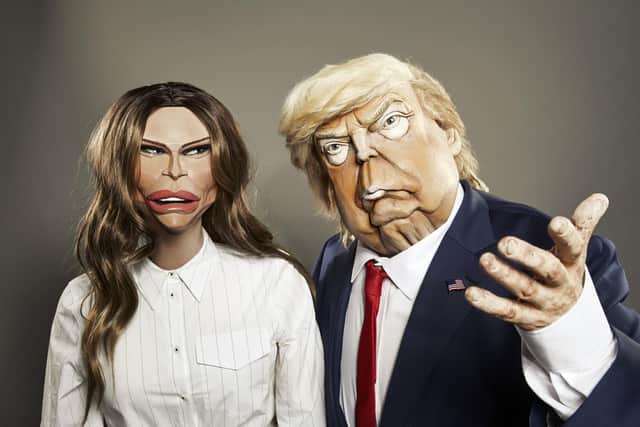 Melania Trump and US President Donald Trump in puppet form for the new series of Spitting Image. Picture: Mark Harrison/BritBox/PA Wire