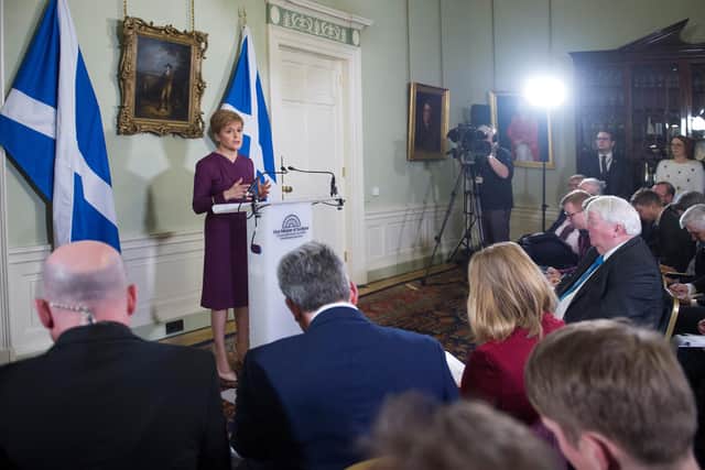 Nicola Sturgeon sets out the case for a second referendum on Scottish independence during a statement at Bute House in Edinburgh in December last year (Picture: Neil Hanna/PA)