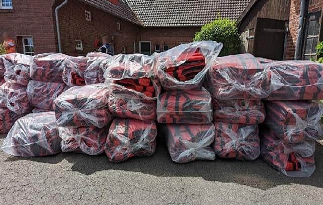 Hundreds of lifejackets were seized in Osnabruck, Germany, from suspected people-smugglers