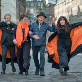 Mercat Tours managing director Kat Brogan and company founder Des Brogan are flanked by Mercat storytellers Michael Robert-Brown and Nicola Hamilton. Picture by Tony Marsh