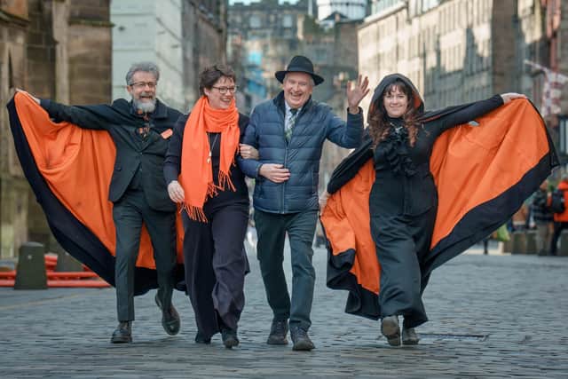 Mercat Tours managing director Kat Brogan and company founder Des Brogan are flanked by Mercat storytellers Michael Robert-Brown and Nicola Hamilton. Picture by Tony Marsh
