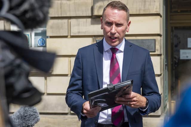 DS Andrew Patrick reads a prepared statement to media outside the High Court, Edinburgh, following the sentencing of Rhys Bennett. Picture: Lisa Ferguson