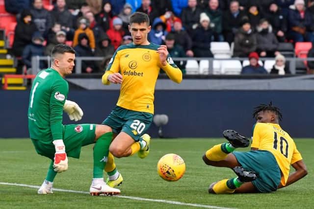 Ukrainian winger Marian Shved (centre) and Ivory Coast international striker Vakoun Bayo (right) are both awaiting clarity on their future at Celtic under new manager Ange Postecoglou. (Photo by Rob Casey / SNS Group)