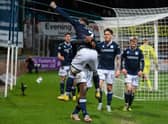 Dundee's Alex Jakubiak celebrates scoring to make it 2-1 against Ayr United at Dens Park.
