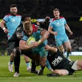 Glasgow Warriors' Kyle Steyn goes over to score their side's third try during the ECPR Challenge Cup final defeat by Toulon.