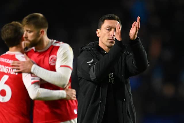Scott Brown applauds the Fleetwood fans following the FA Cup draw with Sheffield Wednesday at Hillsborough. His side won the replay. (Photo by Clive Mason/Getty Images)