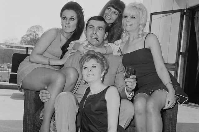 Neil Connery is joined by a group of Bond Girl-style actresses at the Hilton Hotel in London to publicise his film Operation Kid Brother in 1968