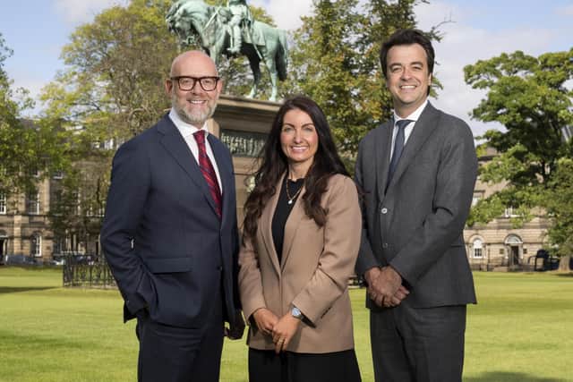 Duncan Glassey, Helen Learmonth and Andrew Dines, pictured after agreeing the deal.