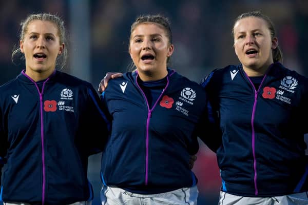 From left, Scotland Women's Shona Campbell, Evie Wills and Sarah Law.