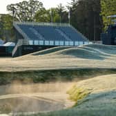 A general view of the first hole during a frost delay prior to the first round of the 2023 PGA Championship at Oak Hill Country Club in Rochester, New York. Picture: Michael Reaves/Getty Images.