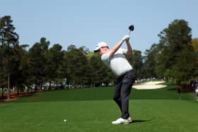 Bob MacIntyre plays his shot from the first tee during the first round of the Masters at Augusta National Golf Club. Picture: Andrew Redington/Getty Images.