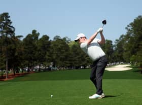 Bob MacIntyre plays his shot from the first tee during the first round of the Masters at Augusta National Golf Club. Picture: Andrew Redington/Getty Images.