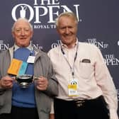 Jock MacVicar,  centre, after receiving Life Membership of the Association of Golf Writers at the 2016 Open Championship at Royal Birkdale.