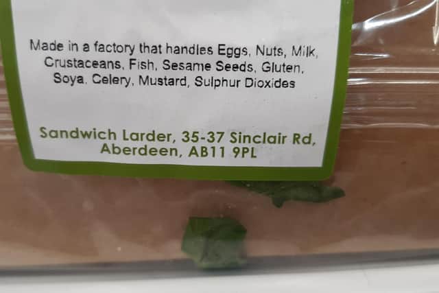 The sandwiches were labelled as from Sandwich Larder in Aberdeen