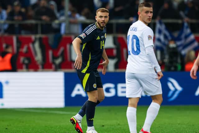 Ryan Porteous in action during his last appearance for Scotland in the Nations League play-off first leg against Greece at Stadio Georgios Karaiskakis, on March 20, 2025. (Photo by Craig Williamson / SNS Group)