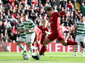 Steven Gerrard scores for Liverpool against Celtic in a legends match.