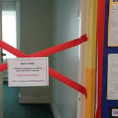 A taped off section inside Parks Primary School in Leicester which has been impacted by the sub-standard reinforced autoclaved aerated concrete (Raac). PIC: Jacob King/PA Wire