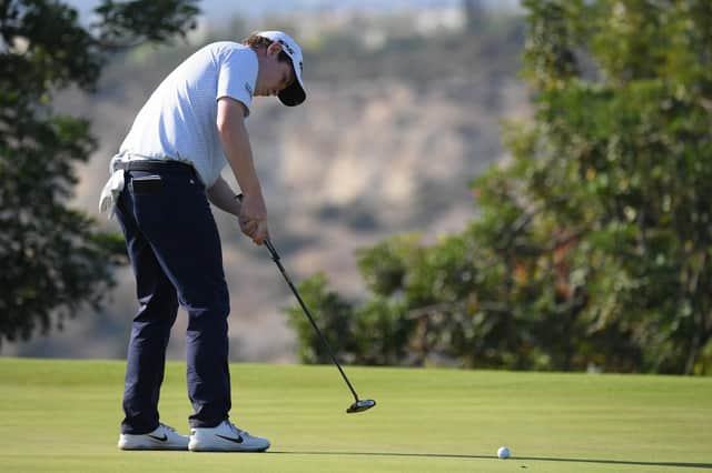 Bob Macintyre putts on the 15th hole during the final round of the Aphrodite Hills Cyprus Open at Aphrodite Hills Resort. Picture: Ross Kinnaird/Getty Images
