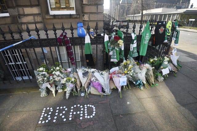 Tributes outside Bradley Welsh's Edinburgh home