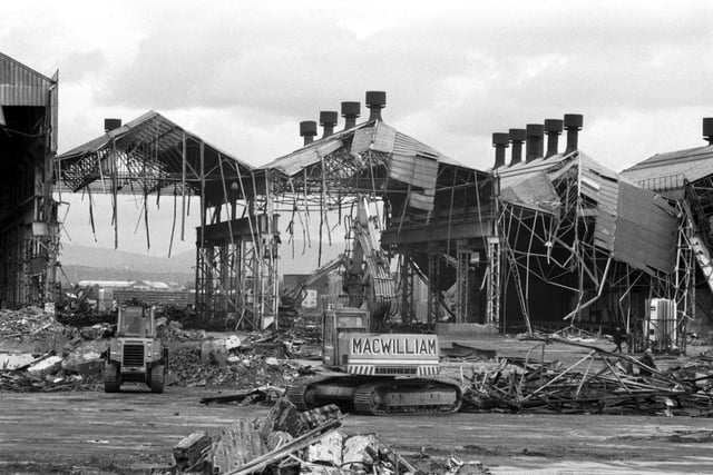The old car factory at Linwood being demolished in August 1985.