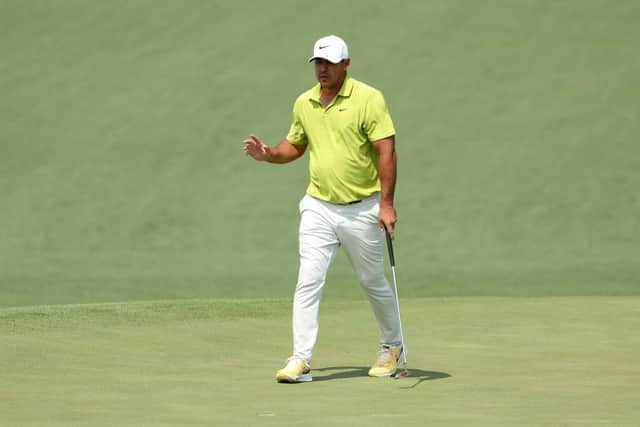 Brooks Koepka reacts to making a birdie at the second hole en route to his opening 65. Picture: Christian Petersen/Getty Images.