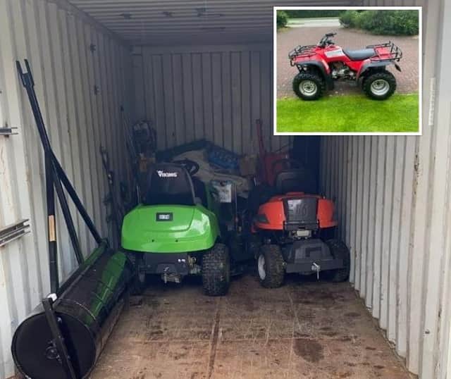 A quad bike and two ride-on mowers were stolen from football pitches in Kintore.