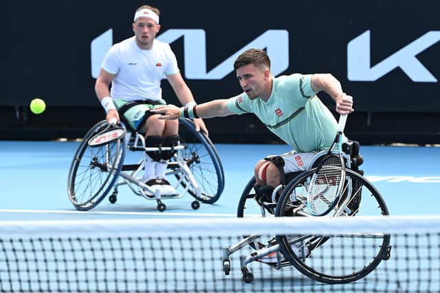Gordon Reid and Alfie Hewett in action in the final against French pair Stephane Houdet and Nicolas Peifer. Picture: Quinn Rooney/Getty Images