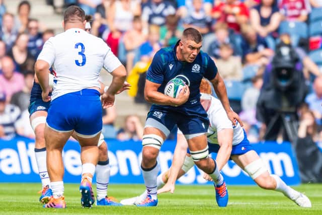 Sam Skinner in action for Scotland during a World Cup warm-up match at BT Murrayfield in August 2019