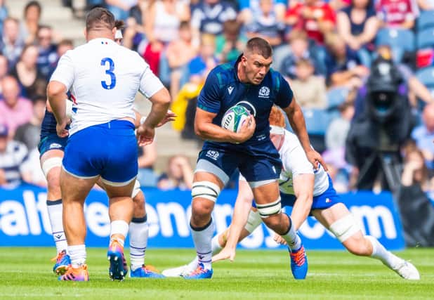 Sam Skinner in action for Scotland during a World Cup warm-up match at BT Murrayfield in August 2019